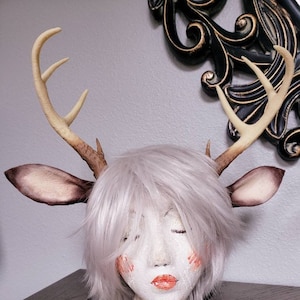 NEW ARRIVAL! Realistic  Doe / Deer Antlers Horns and optional ears  3D Printed (Ultra Light Weight Plastic) Reindeer Antlers Jackalope style
