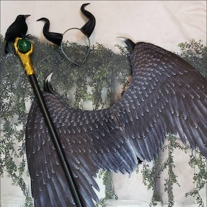 Child Maleficent accessories with options to choose Horns  Black Wings black crow staff scepter  child's costume girls size 3t-12yo