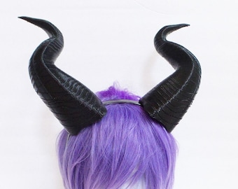 Large Black Horns Headband: 12.5" Maleficent Inspired, 3D Printed