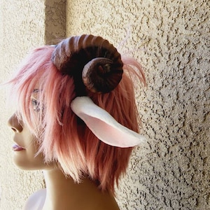 NEW ARRIVAL Lamb  horns and ears headband 3D printed cosplay wow swirly  twisted  black or brown tiefling druid horns headress