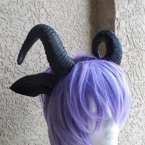 NEW ARRIVAL RAM horns headband 3D printed cosplay comicon fantasy horns with ears option wow large black horned headband black ram horns