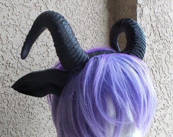 NEW ARRIVAL RAM horns headband 3D printed cosplay comicon fantasy horns with ears option wow large black horned headband black ram horns