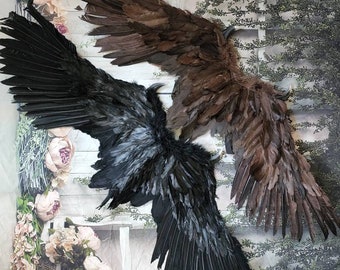 Feather Maleficent wings black feather wings brown crow wings raven wings with tallons Child Maleficent wings.