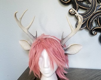 NEW ARRIVAL! Realistic  Doe / Deer Antlers Horns and optional ears  3D Printed (Ultra Light Weight Plastic) Reindeer Antlers comic-con
