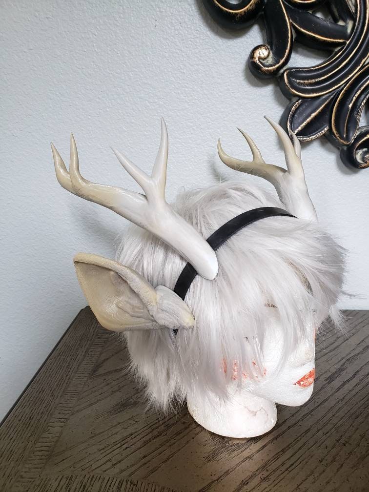 NEW ARRIVAL! TIEFLING Dragon / Deer Antlers Horns and optional ears  3D Printed (Ultra Light Plastic) lean back Antlers ears humanoid horns