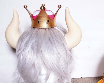 Supercrown lady Bowsette inspired horns and crown set  nintendo Matador-Bull-horns-headband comic-con cosplay horns gaming costume cow horns