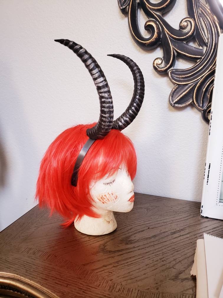 Mountain Goat horns Krampus horns on headband  lightweight cosplay horned headband long and thin Photo prop horns Furry addition