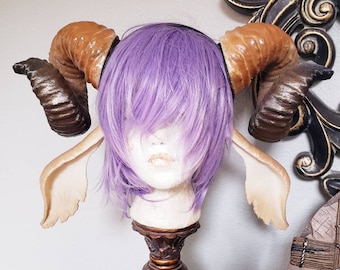 Droopy ears and RAM horns headband 3D printed cosplay Authentic true shape size ram horns wow swirly  twisted extra large brown diy sakizou