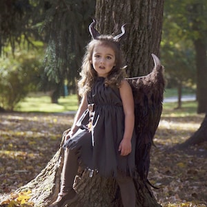 Choose your Options Young Maleficent Inspired costume Wings, Horns  3D Printed Dress and Accessories girls size 2T-14