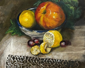 FREE SHIPPING! "Grandmothers' Lace" GIclee Reproduction Print Still Life Fruit Lace Bowl