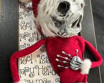 FREE SHIPPING! Christmas Skeleton Art Sculpture OOAK Original Wall Hanging Frame 3D Caroler