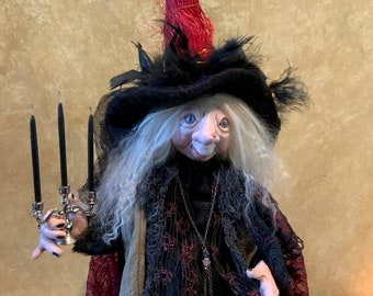 ENORA-  Witch Art Doll -Handmade Original OOAK - Candlestick - Sculpture