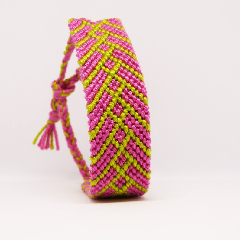 Hot Pink Apple Green Tribal Friendship Bracelet Woven Cotton Bracelet Funky Hippy Textile bracelet Stocking Filler Girlfriend Gift Macrame