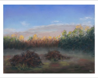 Burn Piles at Dawn Cards and Prints from Original Pastel by Helen H. Conrad