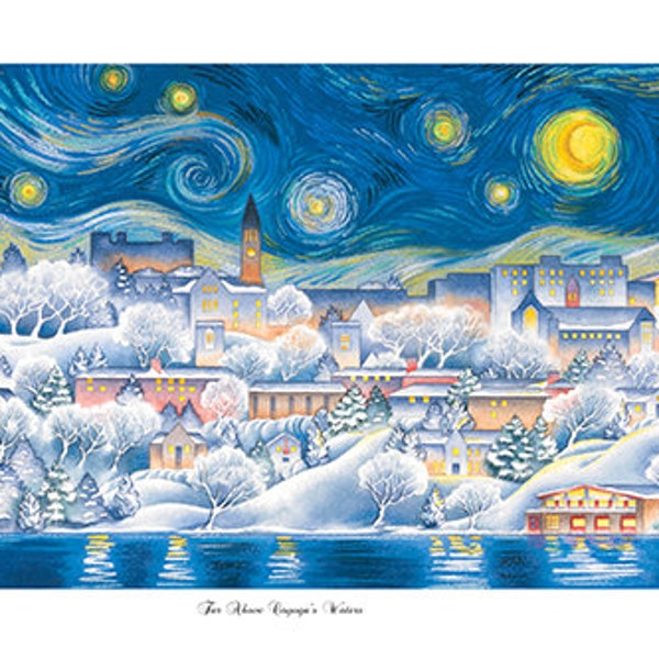 Starry Night, Cornell University Wall Art, Ithaca Scene, Vincent van Gogh, Winter, Gift, Prints 12" x 18", 19" x 36" Cheryl Chalmers