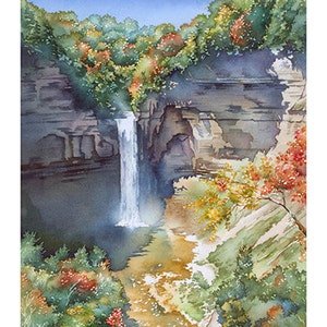 Ithaca NY, Waterfall, Finger Lakes Print, Taughannock Falls, Gift, Wall Art, Watercolor 12" x 18" by Cheryl Chalmers