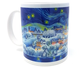 Coffee Mug, Ithaca, Cornell Gift For Coffee Lovers, Winter, Coffee Cup, Starry Night, Watercolor by Cheryl Chalmers