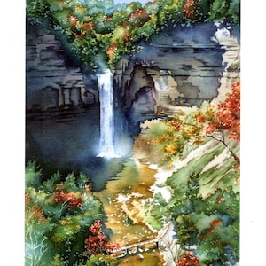 Ithaca NY, Waterfall, Finger Lakes Print, Taughannock Falls, Gift, Wall Art, Watercolor 12&quot; x 18&quot; by Cheryl Chalmers