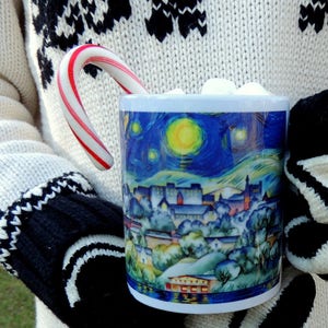 Coffee Mug, Cornell University, Van Gogh, Gift, Coffee Lovers, Starry Night, Ceramic, Watercolor by Cheryl Chalmers image 6