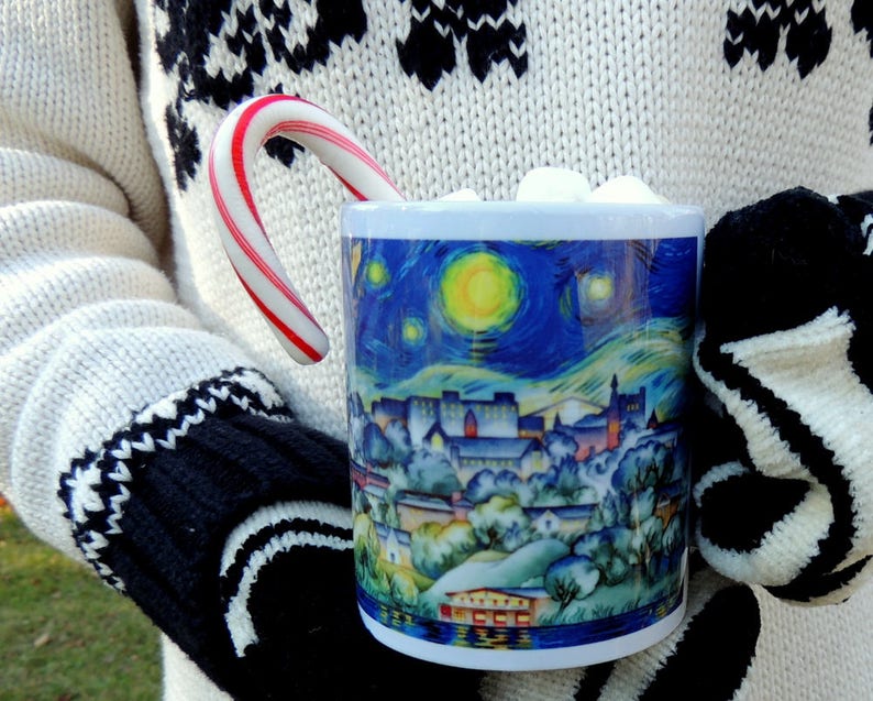 Coffee Mug, Cornell University, Van Gogh, Gift, Coffee Lovers, Starry Night, Ceramic, Watercolor by Cheryl Chalmers image 6
