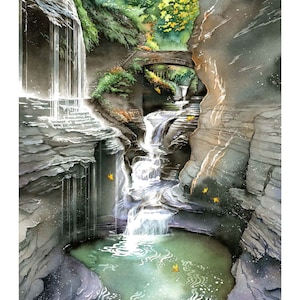 Watkins Glen Art, Rainbow Falls, Finger Lakes, Seneca Lake, Father&#39;s Day Gift, Lake Scene, 12&quot; x 18&quot; Wall Art Print by Cheryl Chalmers