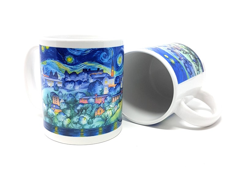 Coffee Mug, Cornell University, Van Gogh, Gift, Coffee Lovers, Starry Night, Ceramic, Watercolor by Cheryl Chalmers image 4