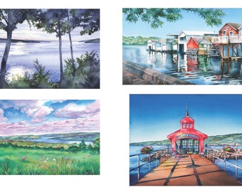 Finger Lakes Note Cards, Watercolor Cards, Seneca, Cayuga Lake, Original Greeting Card Set of 8 cards by Cheryl Chalmers