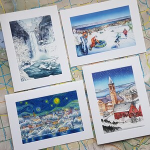 Finger Lakes Winter Watercolor Note Cards: Taughannock Falls, Ithaca & Cornell, Set of 8