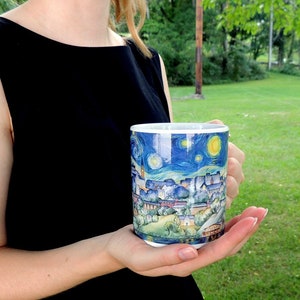 Coffee Mug, Cornell University, Van Gogh, Gift, Coffee Lovers, Starry Night, Ceramic, Watercolor by Cheryl Chalmers image 5