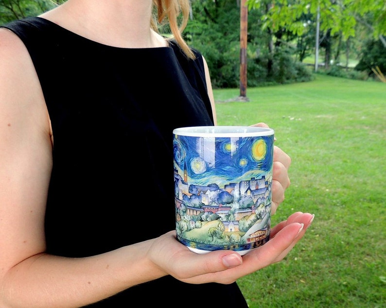 Coffee Mug, Cornell University, Van Gogh, Gift, Coffee Lovers, Starry Night, Ceramic, Watercolor by Cheryl Chalmers image 5