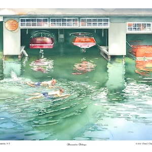 Skaneateles Lake Art Print: Vintage Wooden Boats Watercolor (12x18)