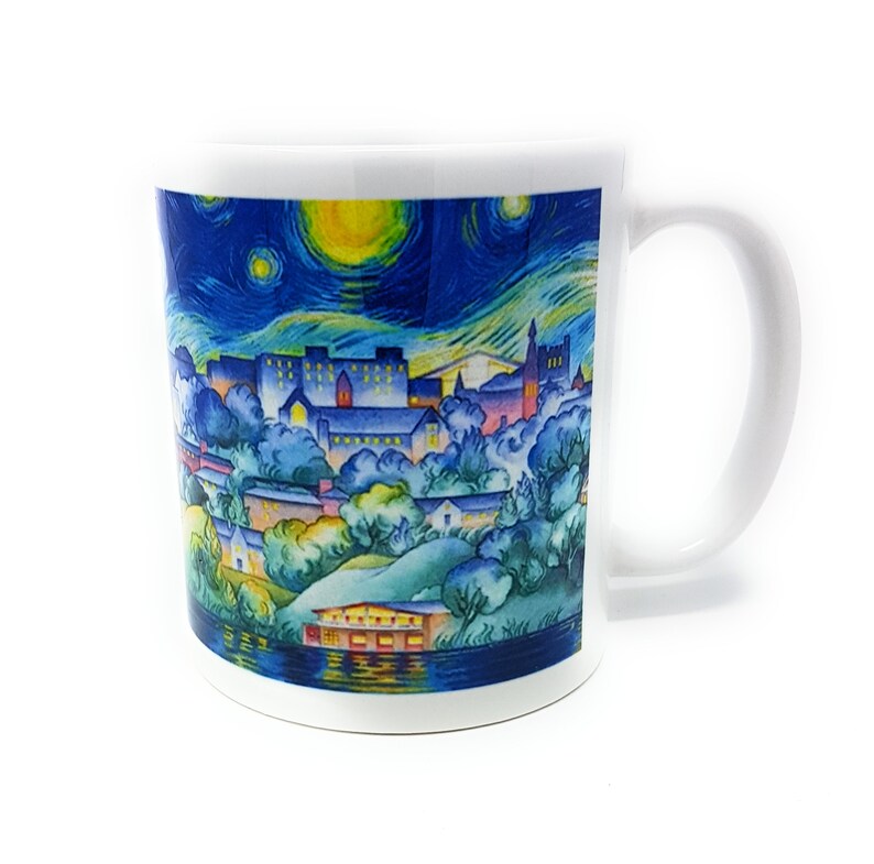 Coffee Mug, Cornell University, Van Gogh, Gift, Coffee Lovers, Starry Night, Ceramic, Watercolor by Cheryl Chalmers image 3