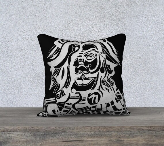 Items similar to Black and gray cushion cover, unique line drawing throw pillow cover, teenager