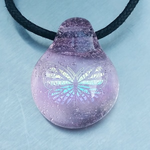 Transparent Pink Rainbow Dichroic Butterfly Glass Pendant