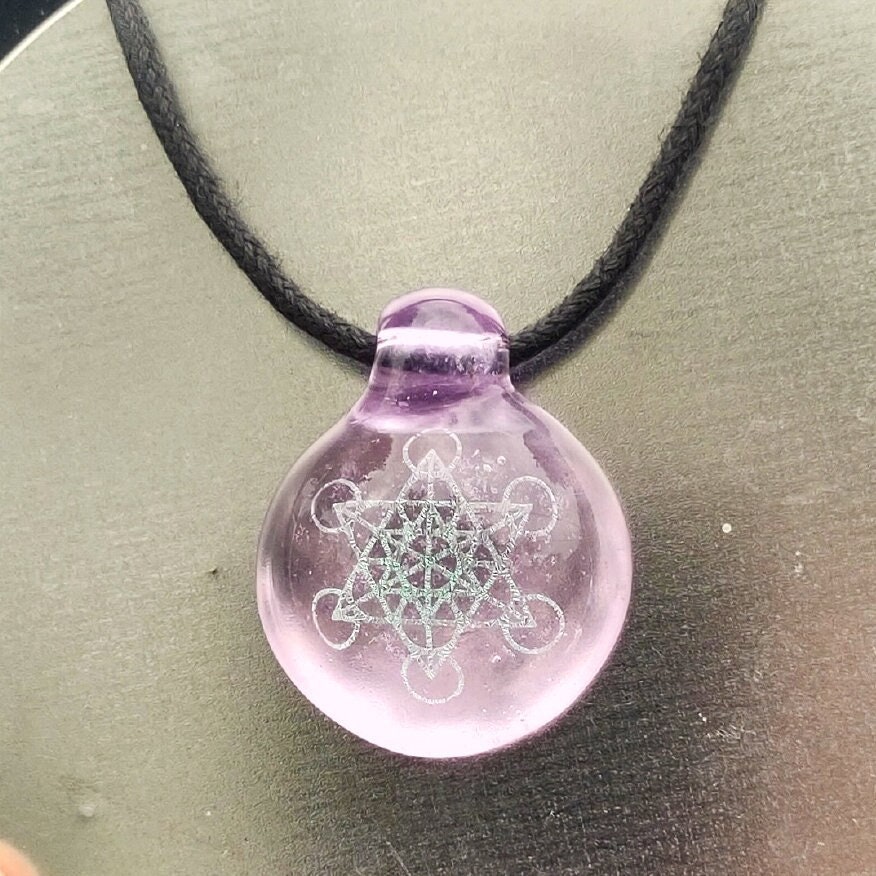 Metatron Sacred Geometry Dichroic on Pink Glass Pendant