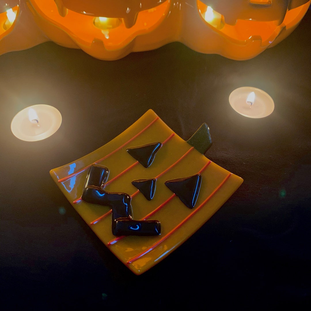 Fused Glass Halloween Pumpkin Jack O Lantern Trinket Dish - Etsy
