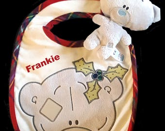 Personalised Embroidered Tatty Teddy Christmas Baby Bib /& Tiny Tatty Teddy New
