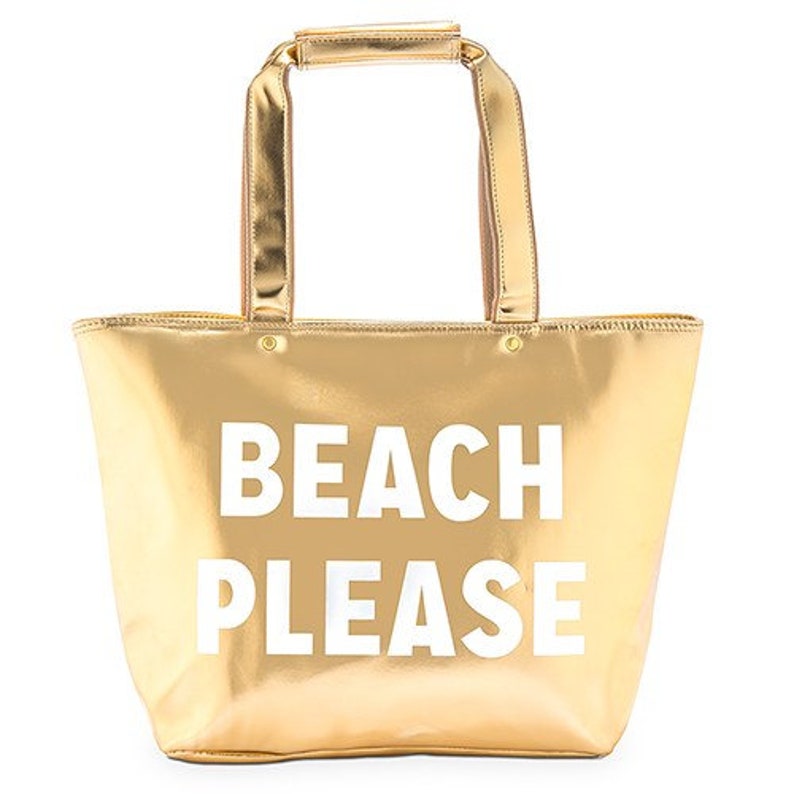 gold beach bag with zip