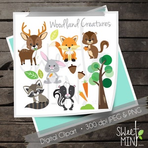 Woodland Creatures Digital Clipart, Woodland Animal Clip Art, Forest Animals, Instant Download