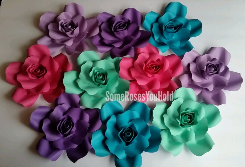 10pc Little Mermaid Theme Paper Flower Backdrop Paper Flower Set Paper Flower Wall Decor Baby Shower Decoration Birthday Party Wedding Art