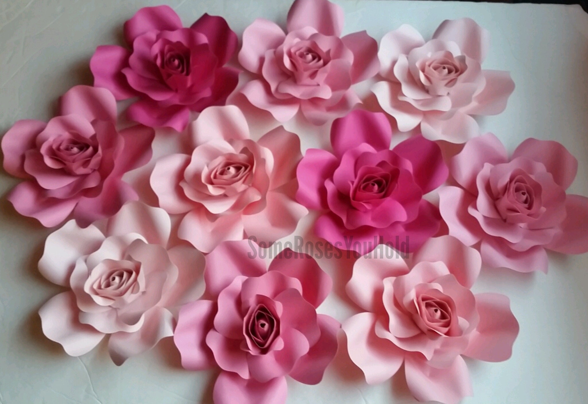 10pc Paper Flower Wall Decor Flowers Pink Roses Backdrop Baby Shower Decorations Wedding Party Nursery