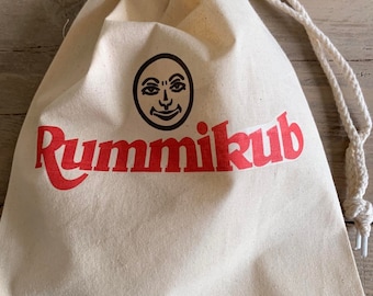 25cm x 30cm  drawstring Rummikub counter storage bag with logo & smiley face