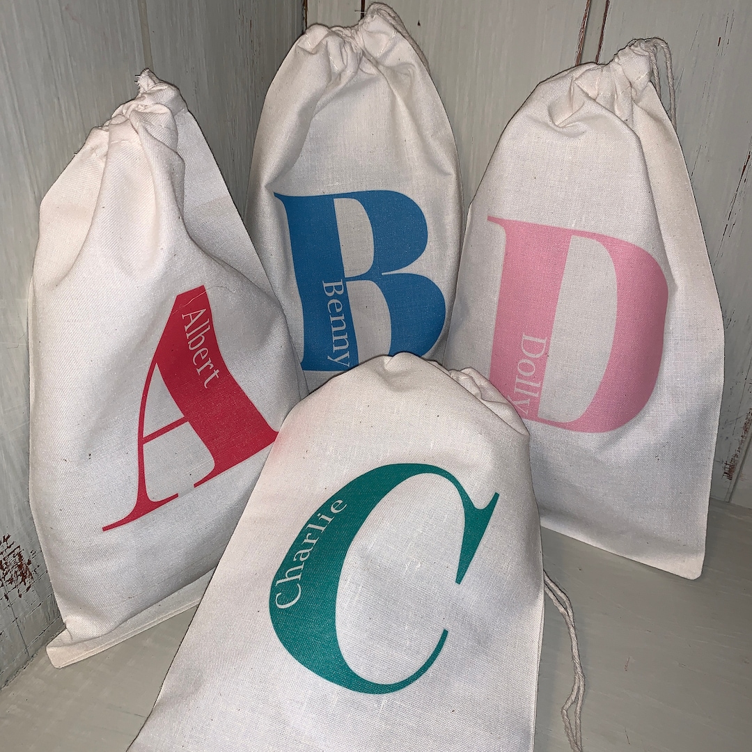 Personalised 25cm X 30cm Cotton Drawstring Party / Gift / Activity Bag ...