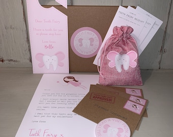 Extensive personalised pink tooth fairy kit/set - can be used again and again