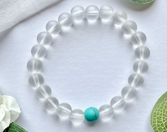 Selbstliebe Armband: Türkis stein, klare Perle. Handgemachter blauer Edelstein - Freundschaftsarmband Geschenk (Schmuck)
