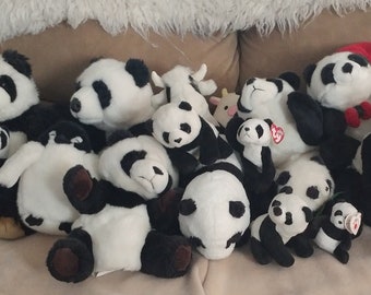 A Large Family of 24 Cute, Fuzzy, Furry, Soft, Cuddly Pandas Plush Stuff Dolls and 5 Imposters.