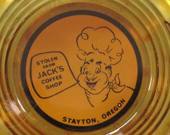 Vintage Jack's Coffee Shop Amber Glass Ashtray "Stolen from Jack's Coffee House" Rare Amber Glass Ashtray.  **FREE Shipping**