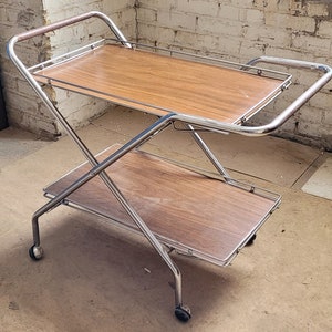 Vintage Mid Century Modern Stylish 2 Tier Foldable Rolling Serving Metal Drink and Bar and Food Cart Trolley.  **FREE Shipping**