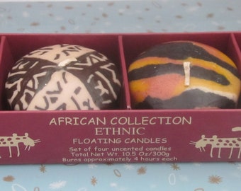 Brand New Set of 4 Swazicandles African Collection Ethnic Floating Candles Handmade in the Kingdom of Swaziland.  **FREE Shipping**