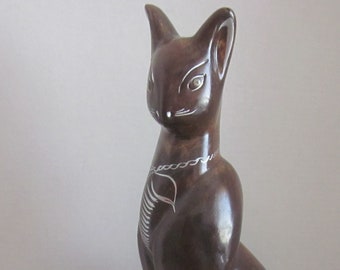 Large, Tall 23.5&quot; Vintage Handmade, Handcrafted, Hand Painted Mexican Pottery Cat Sitting and Posing Sculpture Statue.  **FREE Shipping**